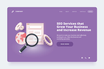 Web design template. Vector illustration concept of website or landing page design for SEO, business apps, web analytics and tracking.