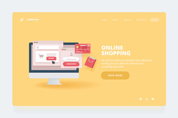 Web design template. Vector illustration concept of website or landing page design for shopping, e-commerce, online shop.