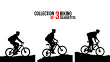 Vector Illustration. Travel Concept Of Discovering, Exploring And Observing Nature. Biking. Adventure Tourism. The Guy Ride A Bike With A Backpack On The Rock. Design Element For Web Template