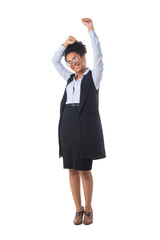 Wall Mural - Business woman with arms raised