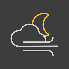 Moon cloudy and wind vector icon dark background