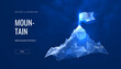© Lagunova - Mountain success futuristic polygonal illustration on blue background. The concept of achieving the goal. Abstract glowing vector illustration for travel or tourism