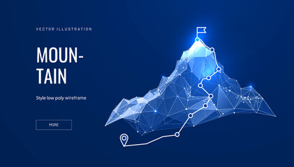 mountain with a path to the top in digital futuristic style on a blue background. vector illustratio