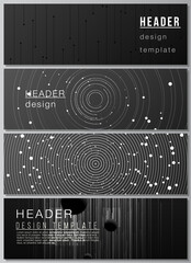 Poster - Vector layout of headers, banner design templates for website footer design, horizontal flyer, website header backgrounds. Tech science future background, space design astronomy concept.
