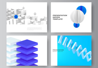 Poster - Vector layout of presentation slides design templates, template for presentation brochure, brochure cover, business report. 3d render vector composition with dynamic geometric blue shapes in motion.