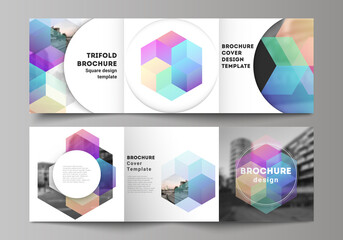 Wall Mural - vector layout of square format covers design templates with colorful hexagons, geometric shapes, tec