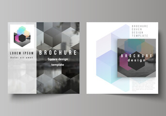 Poster - Vector layout of two square format covers design templates with abstract shapes and colors for brochure, flyer, magazine, cover design, book design, brochure cover.