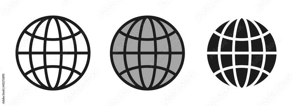 World icon set. Set of flat style globe icons. Vector symbols for www ...