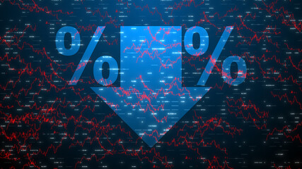 Deflation and inflation interest rates effect on financial investments in global international stock market exchanges, for buying and selling equities on the share market - 3D illustration rendering