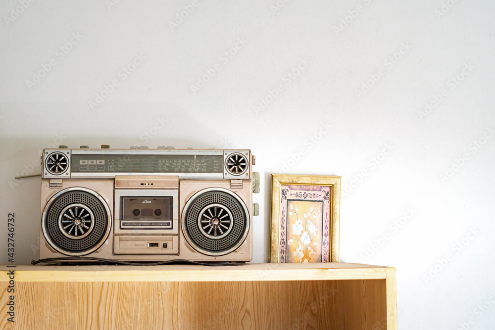 Retro outdated portable stereo boombox radio cassette recorder from the ...