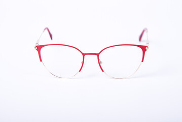 Eyeglasses on white background with copyspace