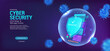 © SergeyBitos - Cyber security smartphone. Protection mobile phone with shield which protect against cyber attacks, Internet viruses and spam. Antivirus app banner with concept cyber security. Vector illustration