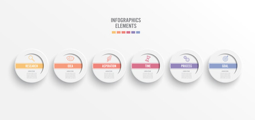 Abstract elements of graph infographic template with label, integrated circles. Business concept with 6 options. For content, diagram, flowchart, steps, parts, timeline infographics, workflow layout.