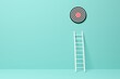 © Shawn Hempel - Ladder leading to goal target in blue room background, achievement, career goal or success concept
