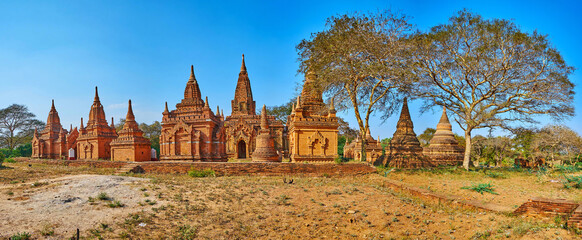 Canvas Print - Panorama of Bagan landmarks, Myanmar