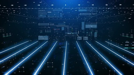 Fototapete - Technology UI Information Graphic Communication Data on HUD Technical System Report 4K Motion.