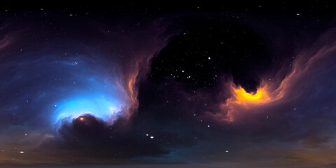360 degree interstellar cloud of dust and gas. space background with nebula and stars. glowing nebul