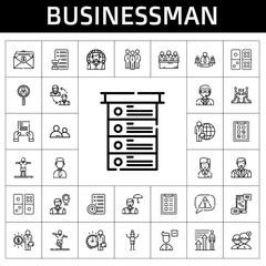 Poster - businessman icon set. line icon style. businessman related icons such as doorman, stretching, employee, salary, candidate, communications, man, domino, businessman, tasks