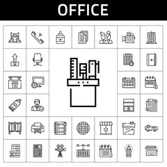 Fototapete - office icon set. line icon style. office related icons such as shredder, glue, upload, employee, pencil case, house, building, computer, projector, entrances, notebook, calendar