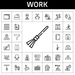 Poster - work icon set. line icon style. work related icons such as sponge, vertical, dustpan, employee, filing cabinet, clipboard, bank, file, postman, photographer, industrial robot, keyboard