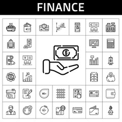 Wall Mural - finance icon set. line icon style. finance related icons such as online shopping, cash register, pie, line chart, online shop, bank, mortgage, percentage, bar chart, funds