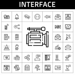 Fototapete - interface icon set. line icon style. interface related icons such as mail, hologram, video camera, mute, archive, video, pyramid chart, sharing, windows, remove user, analytics