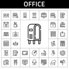 Poster - office icon set. line icon style. office related icons such as notes, notepad, wall clock, water dispenser, laptop, pencil case, computer, postcard, sharpener, post office, letterbox