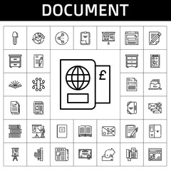 Fototapete - document icon set. line icon style. document related icons such as newspaper, paper clip, book, certificate, notepad, filing cabinet, presentation, file, passport, open book