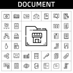Poster - document icon set. line icon style. document related icons such as book, contract, scroll, certificate, bill, drawer, tax, biography, folder, task, books, fountain pen, open book