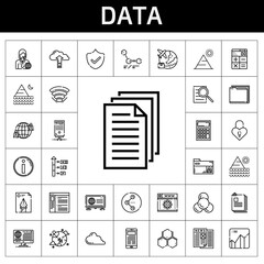 Poster - data icon set. line icon style. data related icons such as news, calculator, server, wifi, searching, news reporter, molecules, padlock, graph, network, security, folder