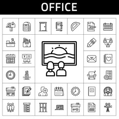 Fototapete - office icon set. line icon style. office related icons such as eraser, door, wall clock, laptop, house, building, bank, file, armchair, pen, working, write, notebook, group