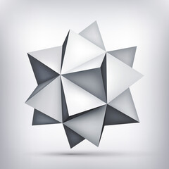 Poster - Volume polyhedron gray star, 3d object, geometry shape, mesh version, abstract vector element for you design project 