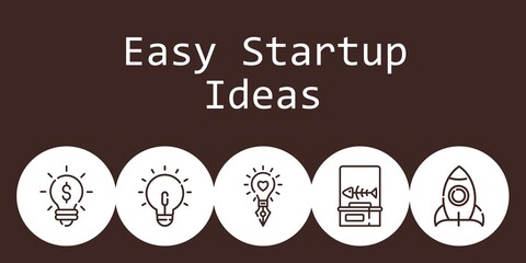 Poster - easy startup ideas background concept with easy startup ideas icons. Icons related idea, fishbone, rocket