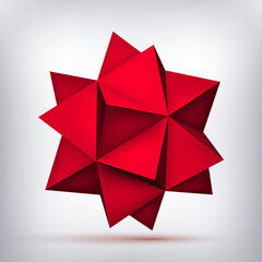 Poster - Volume polyhedron red star, 3d object, geometry shape, mesh version, abstract vector element for you design project 
