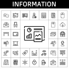 Poster - information icon set. line icon style. information related icons such as newspaper, mail, customer service, news reporter, sign, networking, padlock, analytics, presentation