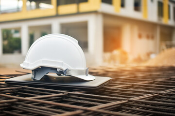 white helmet on computer in site construction