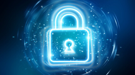 Poster - Digital web protection blue holographic interface 3D rendering