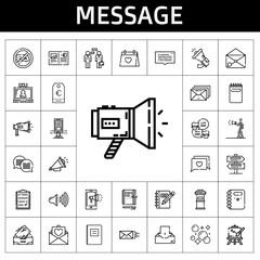 Poster - message icon set. line icon style. message related icons such as megaphone, easel, no chatting, notepad, wedding day, advertising, billboard, clipboard, speech bubble, notification