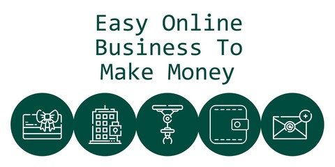 Fototapete - easy online business to make money background concept with easy online business to make money icons. Icons related wallet, card, building, industrial robot, email