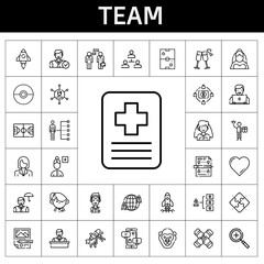 Wall Mural - team icon set. line icon style. team related icons such as bride, student, networking, employee, air hockey, network, skills, startup, negotiation, businesswoman, worker