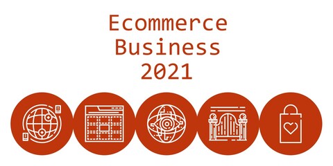 Poster - ecommerce business 2021 background concept with ecommerce business 2021 icons. Icons related shopping bag, web, internet, gateway