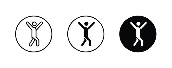 happy man icon, man with raised arms, Stick figure happiness, freedom, motion icons button, vector, sign, symbol, logo, illustration, editable stroke, flat design style isolated on white linear