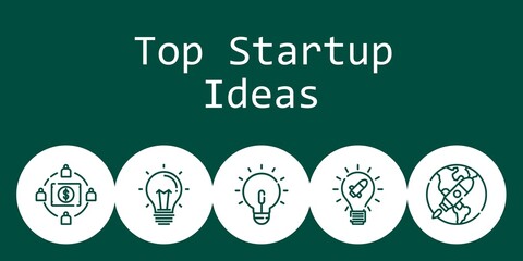 Poster - top startup ideas background concept with top startup ideas icons. Icons related idea, startup, crowdfunding