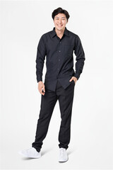 Wall Mural - Man in black shirt and pants casual wear fashion full body