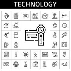 Poster - technology icon set. line icon style. technology related icons such as antenna, server, hologram, customer service, camcorder, periodic table, mailing, photo camera, network