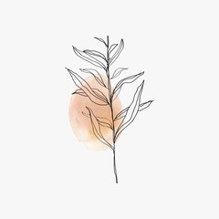 Wall Mural - Leaf line art minimal peachy orange pastel illustration