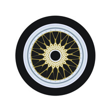 Car Aluminum Wheel Retro Old Style In Gold Color With Small Screws. Black Tire Rubber.