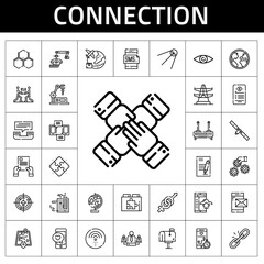 Poster - connection icon set. line icon style. connection related icons such as settings, wifi, smartphone, electric tower, gender, contract, link, motherboard, team, router, radar