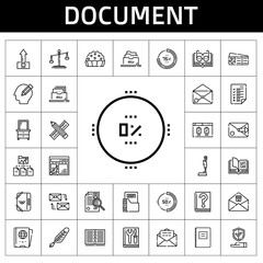 Poster - document icon set. line icon style. document related icons such as insurance, law, upload, plane ticket, drawer, quill, curriculum, manual, pencil, filing cabinet, mailing