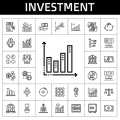 Sticker - investment icon set. line icon style. investment related icons such as safebox, profits, coins, tax, salary, dollar, bank, balance, money, startup, percentage, bar chart, exchange